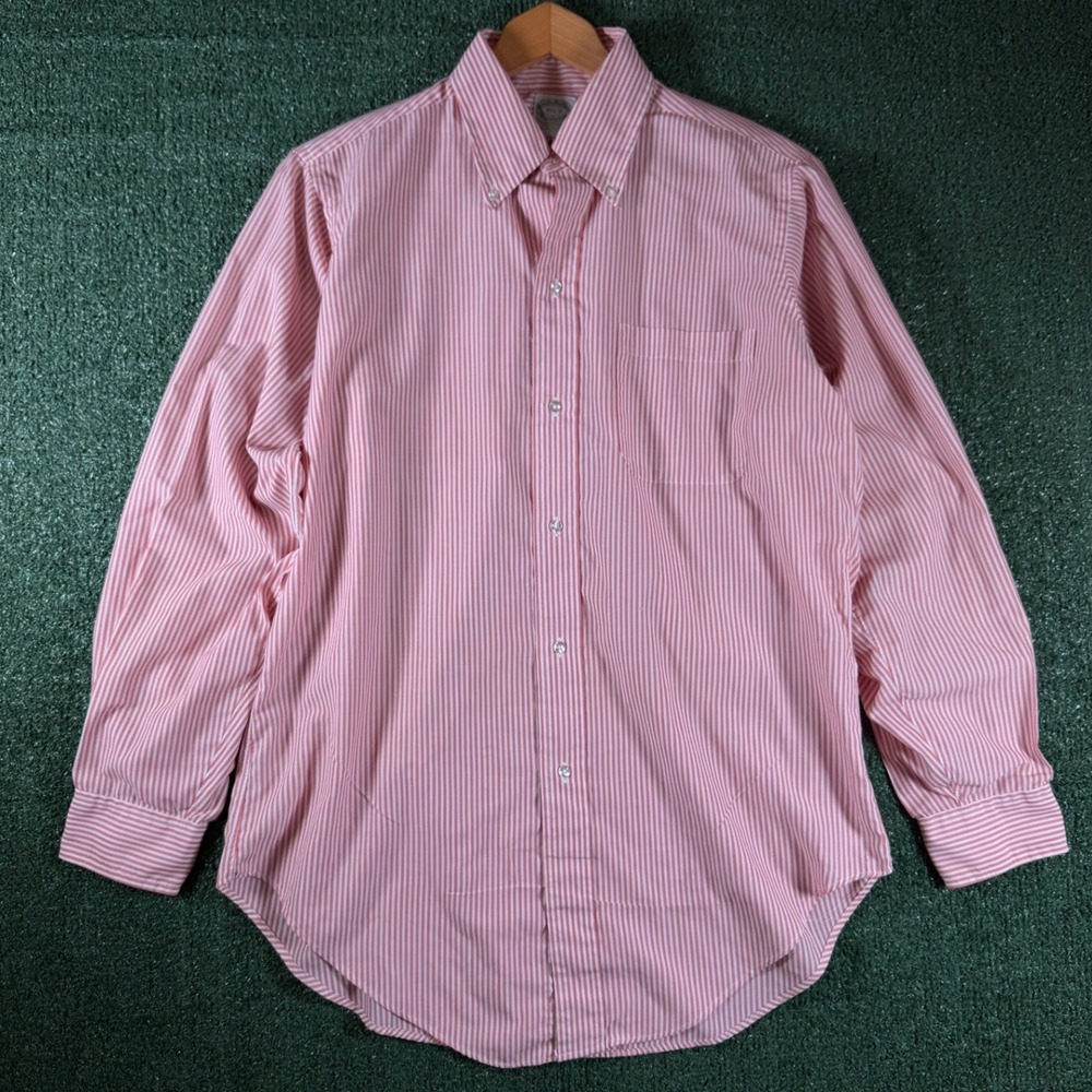 Brooks Brothers Shirt Mens 15.5-3 Red Good Brookstock Striped Button Down